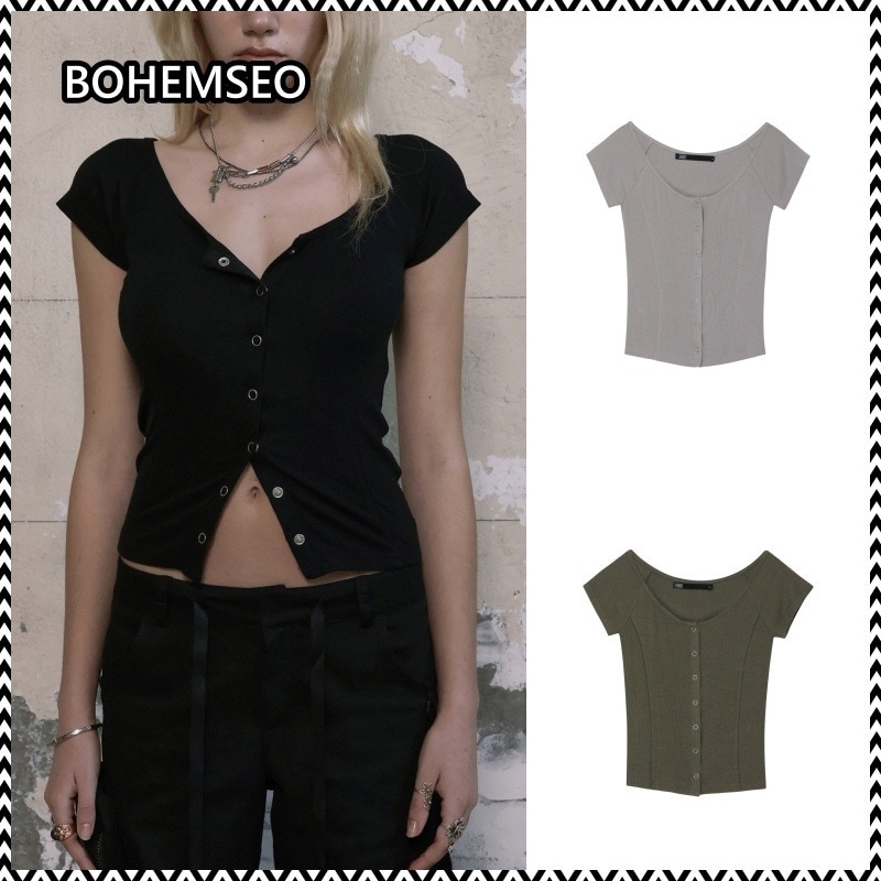 bohemian seoul BOAT NECK SNAP CARDIGAN