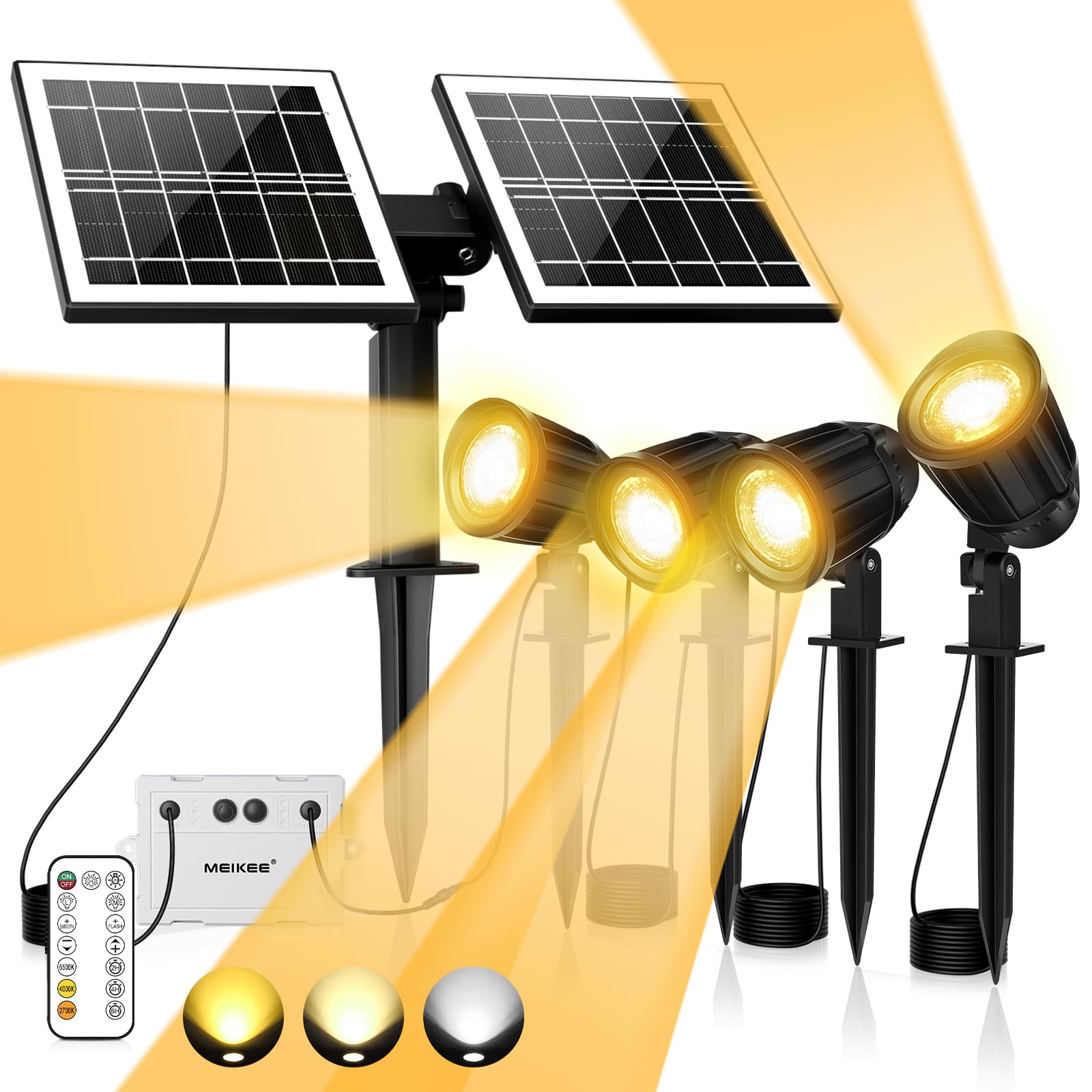 【MEIKEE 2024年リモコン型】ガーデンライト ソーラー式 アップライトスポットライト 屋外 800LM IP66防水 調色調光 タイマー 20時間連続点灯 明暗センサー 自動点灯/消灯 メモリ