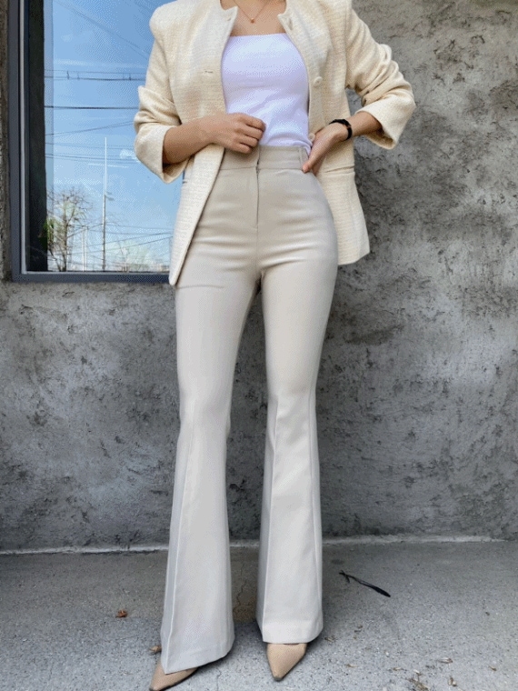 [フィットおすすめ/ハイクオリティ] バトー ハイウエスト 骨盤 パッド ブーツカット スラックス 2color お呼ばれスタイル オフィスルック ブラック ベージュ SM