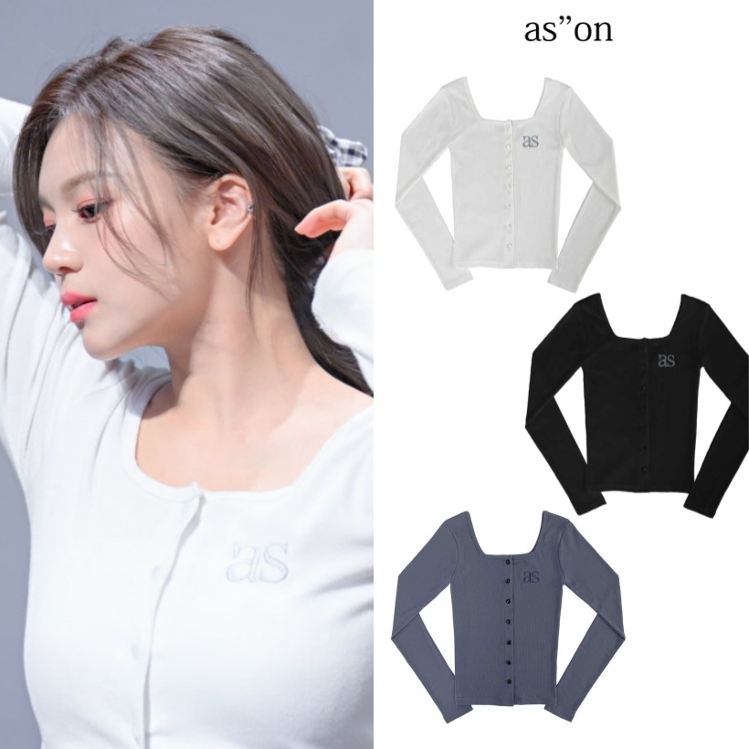 ヨジャチングのオムジ着用 SICILY BUTTON CARDIGAN ボタンディテールのスクエアネックライン [3カラー]