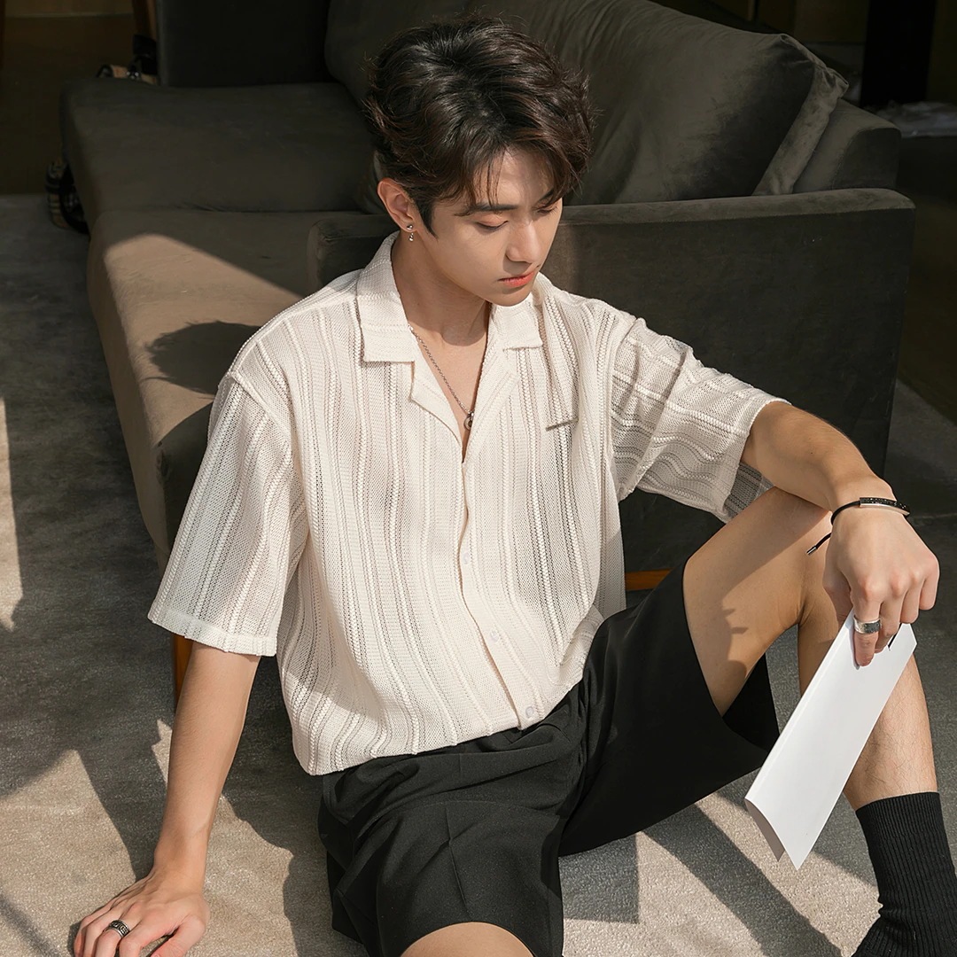 chicerro シチリア紳士服 テクスチャー中空カジュアルシャツ