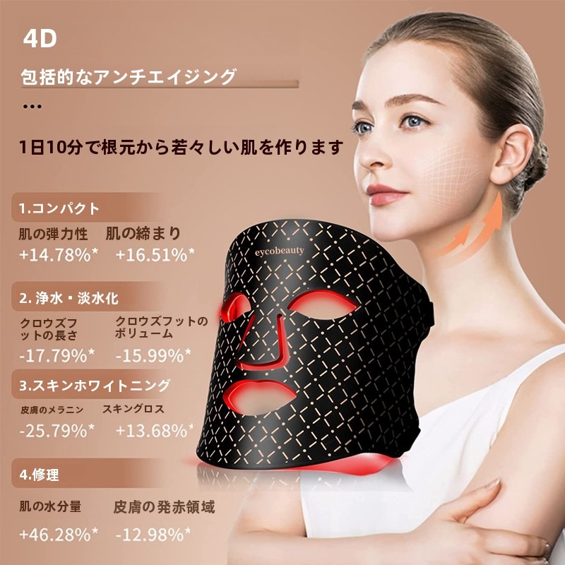 4チップLED 光美顔マスク 近赤外線850nm アンチエイジングケア 弾力改善 シミ・くすみ・ニキビ対策