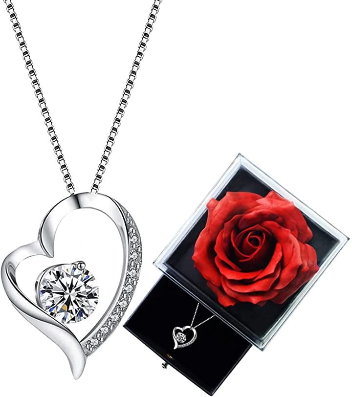 ネックレス レディース 45cmチェーン アクセサリー シルバー925 オープンハート型 真っ赤薔薇( 真っ赤)