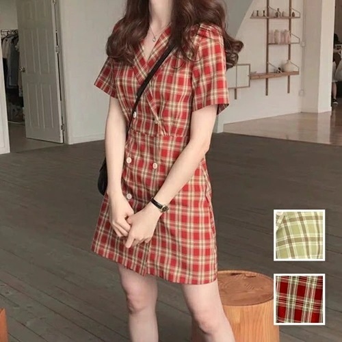 ワンピース カジュアル ショート ミニ丈ワンピ 韓国 ファッション レディース 春 夏 カジュアル コーデ シンプル 定番 セレカジ 20代 30代 40代 2025 チェック フロントボタン