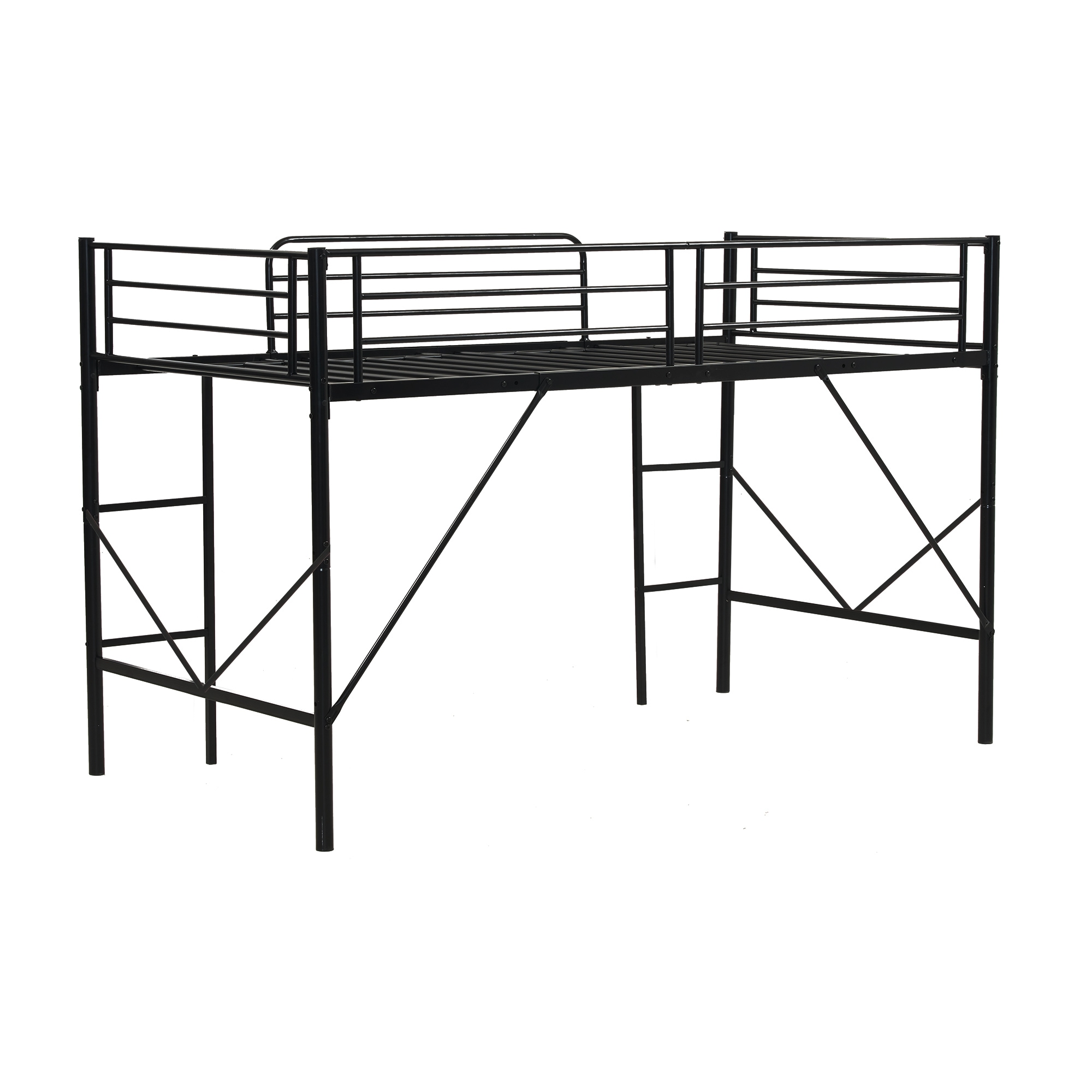 輸送費無料!!43【元sku：WF308207BAA】【ブラック】ロフトベッドミドルタイプ パイプベッド シングル ベッド シングルベッド 木 収納 北欧風 子供部屋 スチール 耐震 ベッド 新作