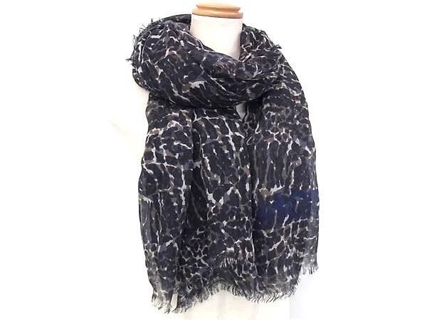 ストール カシミヤ70%×シルク30% - ヒョウ柄 ショール ネイビー系 マフラー ショール ブランド 高級 ギフト プレゼント【本物保証】