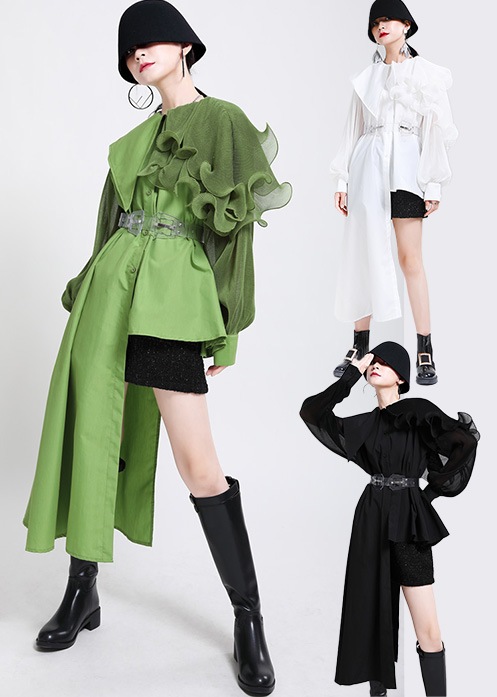 【LycoAn】ティアードコラー アシメトリーブラウス（ロングスリーブ）/大襟/フリル/長袖