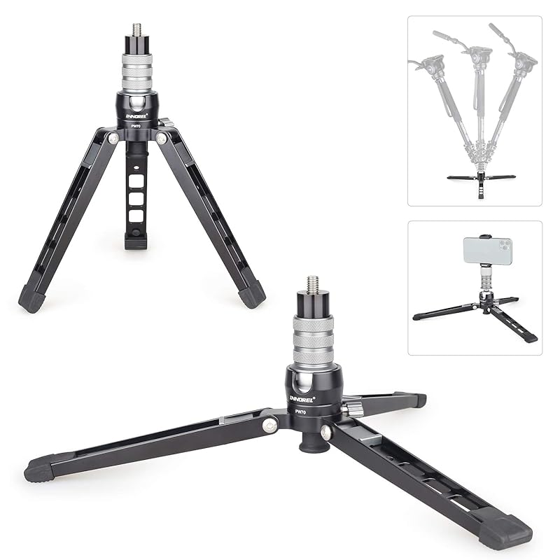 INNOREL 卓上三脚 ミニ 一脚スタンド 2段開脚 角度調整 スマホ デジカメ 折り畳み式 アルミ CNC 360度 ボールヘッド 球径30mm 耐荷重15KG 金属製 携帯電話 スマホ ホルダー