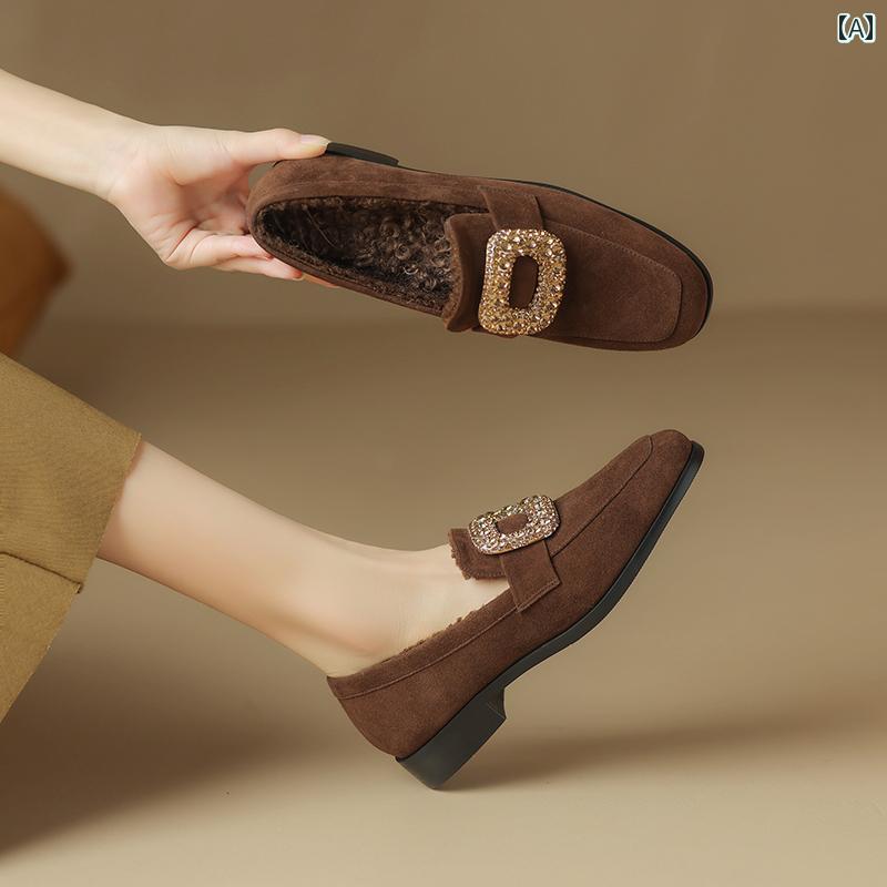 ローファー レディース 通学 通勤 学生 カレッジ 仕事 オフィス 秋冬 羊 革 ラウンドトゥ 女性 ベルベット フラット シューズ ソフト ソール ぬいぐるみ シングル シューズ 深い 口