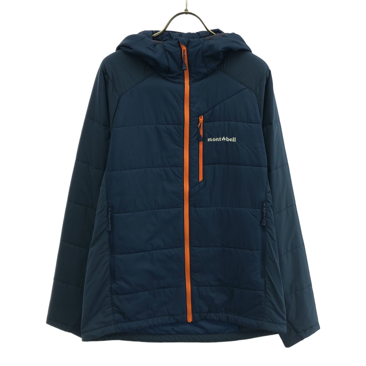 mont-bell モンベル ロゴ刺繍 フード付き 中綿ジャケット M ブルー アウトドア 1101538 メンズ 古着