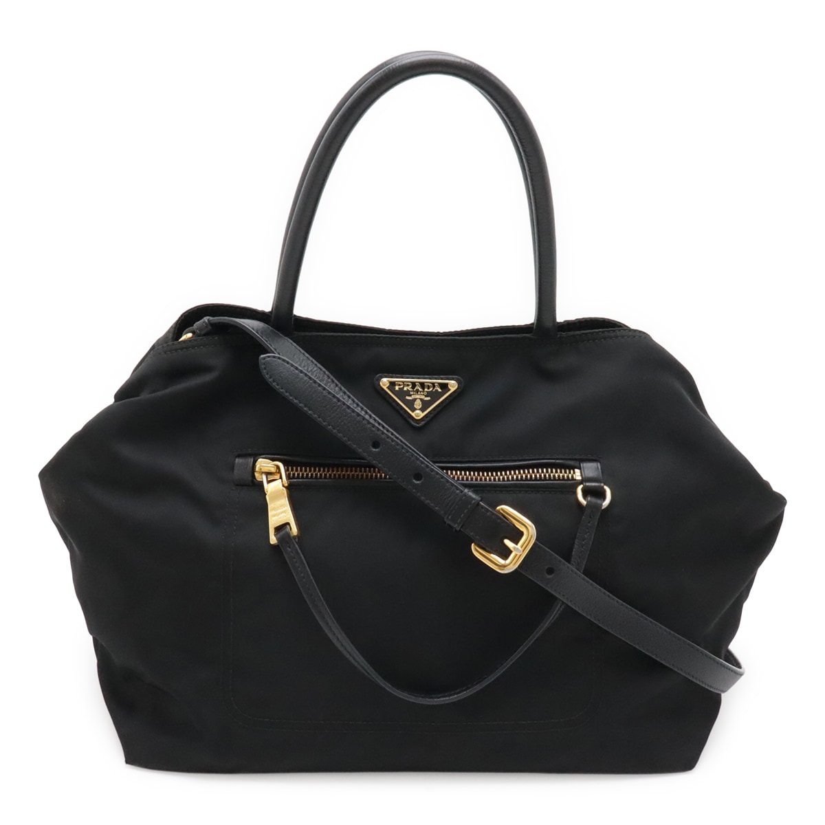 トートバッグ ハンドバッグ 2WAY ショルダーバッグ 斜め掛け ナイロン レザー NERO ブラック 黒 ゴールド金具 BN182