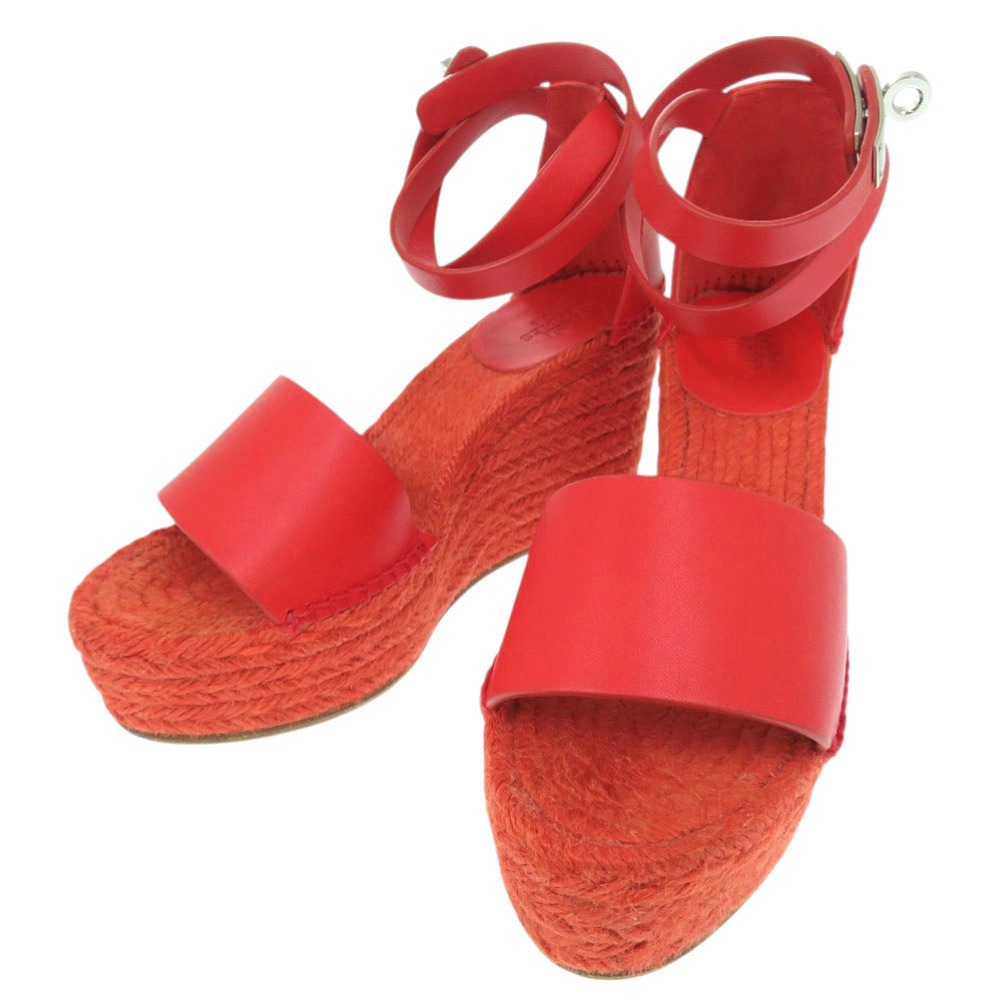 美品 エスパドリーユ ティポリ ウェッジソール ケリー金具 サンダル レザー レッド 0360【中古】 レディース