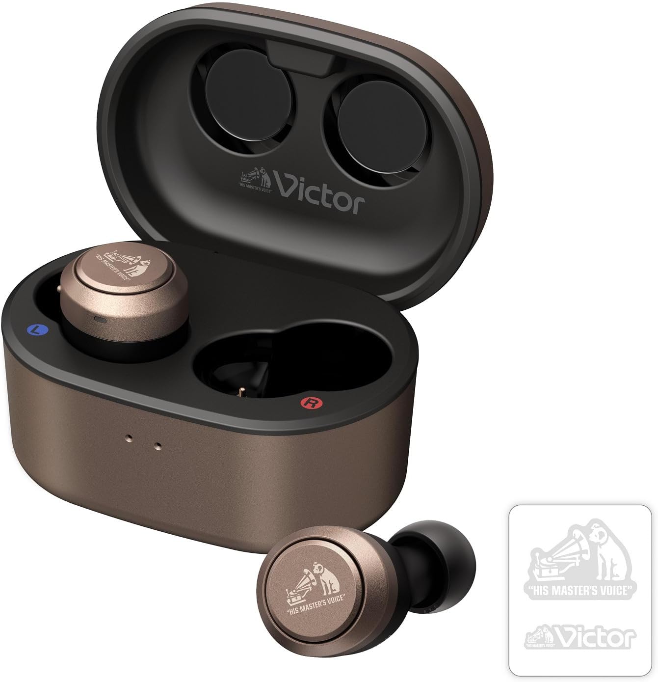 ケンウッド Victor HA-FX150T-NA ワイヤレスイヤホン Bluetooth ノイズキャンセリング ブロンズ 外音取り込み 最大21h再生 防水 マイク付き 軽量 アプリ連携 ステッカー