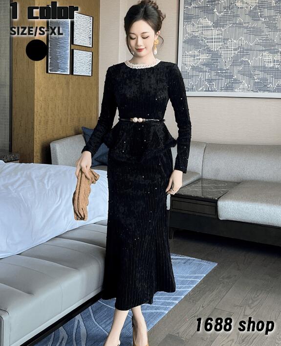 大好評 2025 タイトワンピース 姫系ワンピース　シンプル　ワンピース インポート ひざ丈 ミドル丈 エレガント　韓国ファッション シンプル Vネック パーティドレス 長袖　お嬢様 セクシー ミニワ