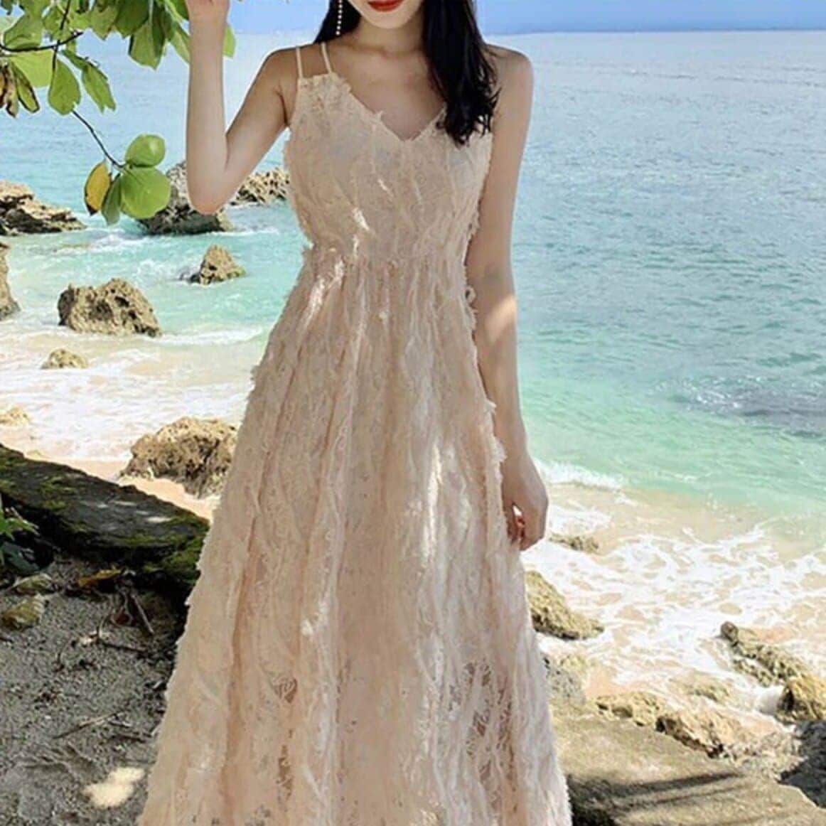 ワンピース ロングワンピース　ロング　膝丈　ノースリーブワンピース　レースワンピース　ベアバック　ミモレ丈 袖なし ノースリーブ Aライン レース ハイウエスト レース　シースルー　おしゃれ　カワイイ