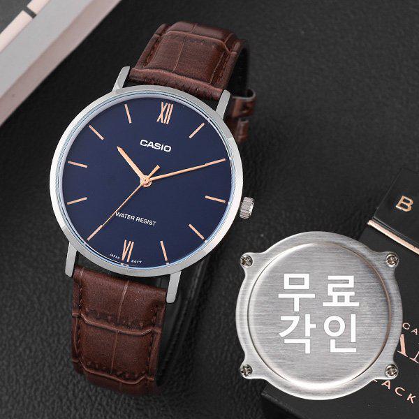 無料刻印 MTP-VT01L-2B カジュアルメンズレザー腕時計 d