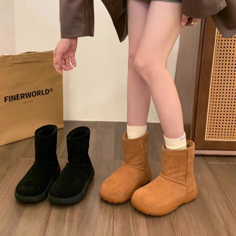 レディーススノーブーツ2025年新作冬ファッションフリース裏地暖かい中国北東部向けカジュアルミドル丈コットンシューズ
