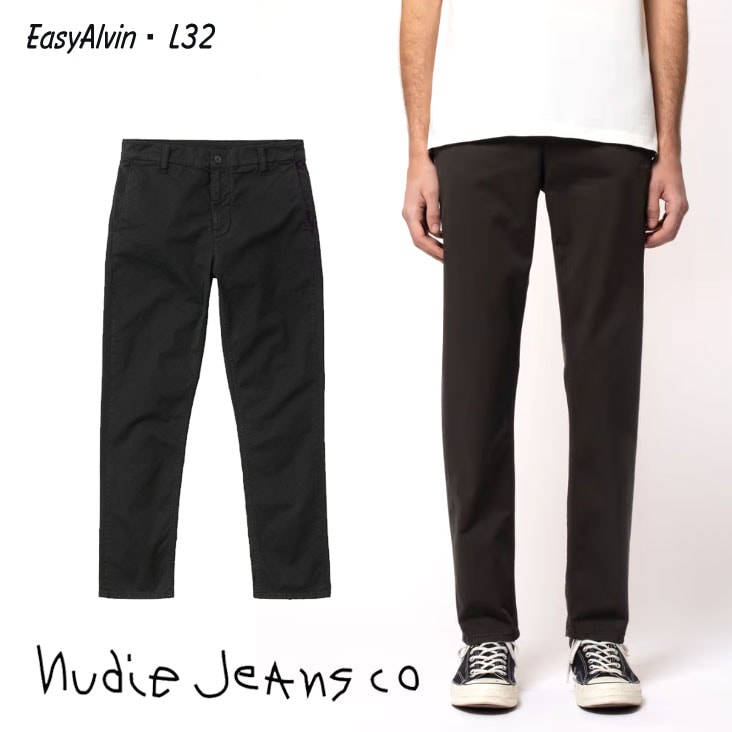 ヌーディージーンズ Nudie Jeans ジーンズ チノパン EasyAlvin イージーアルヴィン BLACK 黒 ブラック レングス32 オーガニックコットン 99161-2026