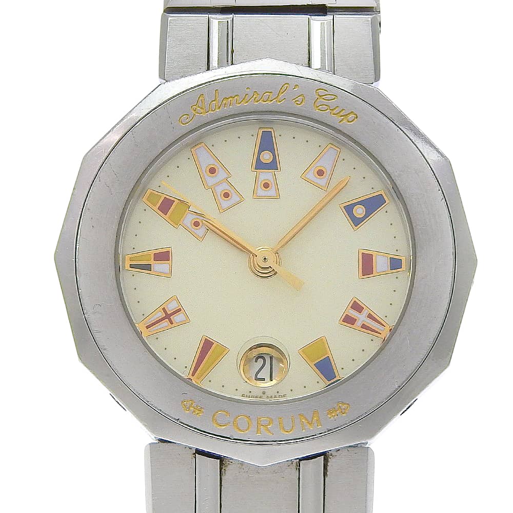 CORUM コルム アドミラルズカップ 39.610.20 V050 腕時計 ステンレススチール シルバー クオーツ アナログ表示 レディース アイボリー文字盤 中古品