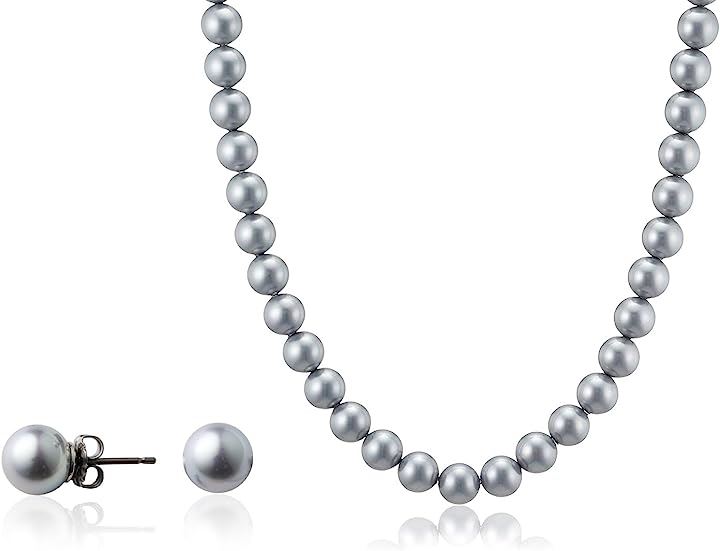ナチュラルな質感 匠の技 人工真珠の高級品 パールネックレス 冠婚葬祭 国産 日本製 2点( ［02-02］ ［グレー］ ［ピアスセット］ ［クラスプ留め］, ［02］ 全長42cm)