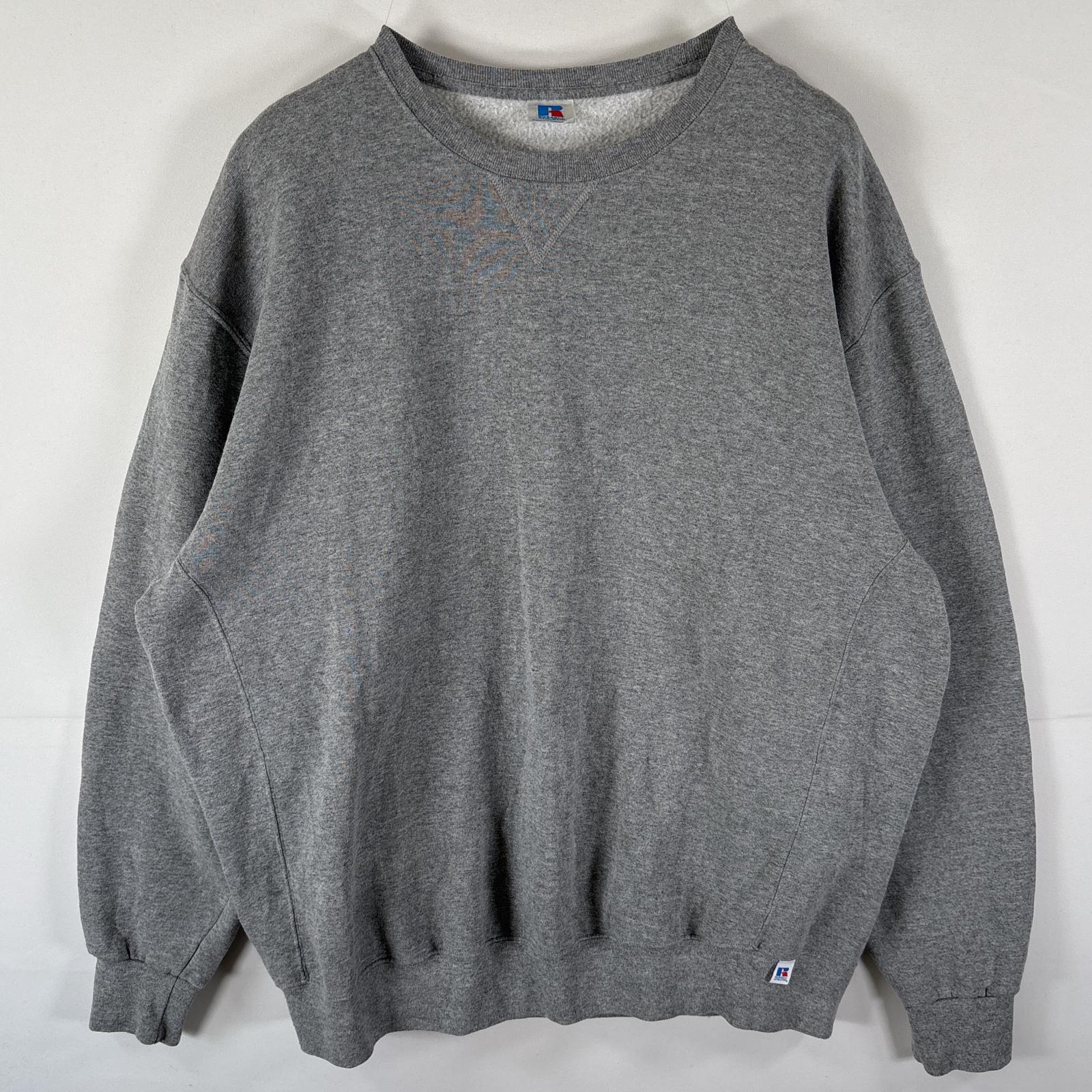 古着 スウェット トレーナー 大きいサイズ 前Vガゼット クルーネック ワンポイントロゴ XXL グレー メンズ