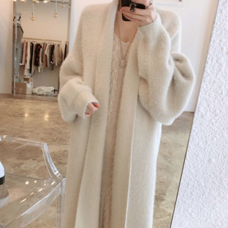 カーディガン トッパー ニット 羽織 長袖 ミモレ ロング モヘア ストレート 前開き かわいい 大人可愛い きれいめ ガーリー シンプル 上品 おしゃれ 韓国 モテ オフホワイト ブラウン