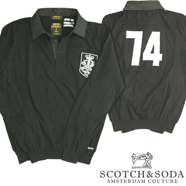 スコッチ&ソーダ スコッチアンドソーダ scotch&soda メンズ 長袖 ニットラガーシャツ ブラック スカルワッペン トップス カジュアル サーフ セレブ ストリート ヨーロピアン ヴィンテージ