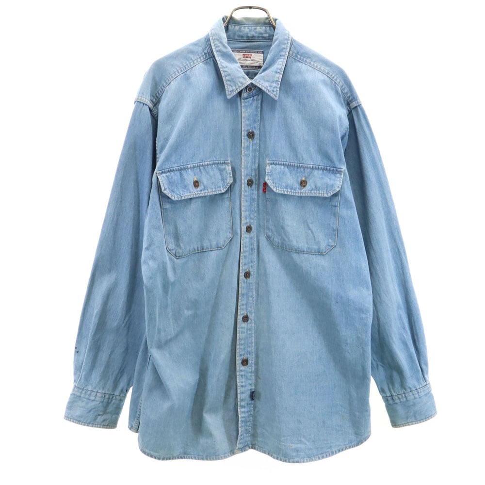 90s 日本製 オールド 長袖 デニムシャツ L ブルー系 メンズ