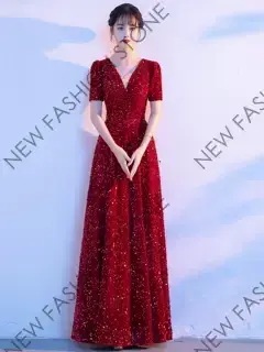 赤いスパンコールのドレス-27