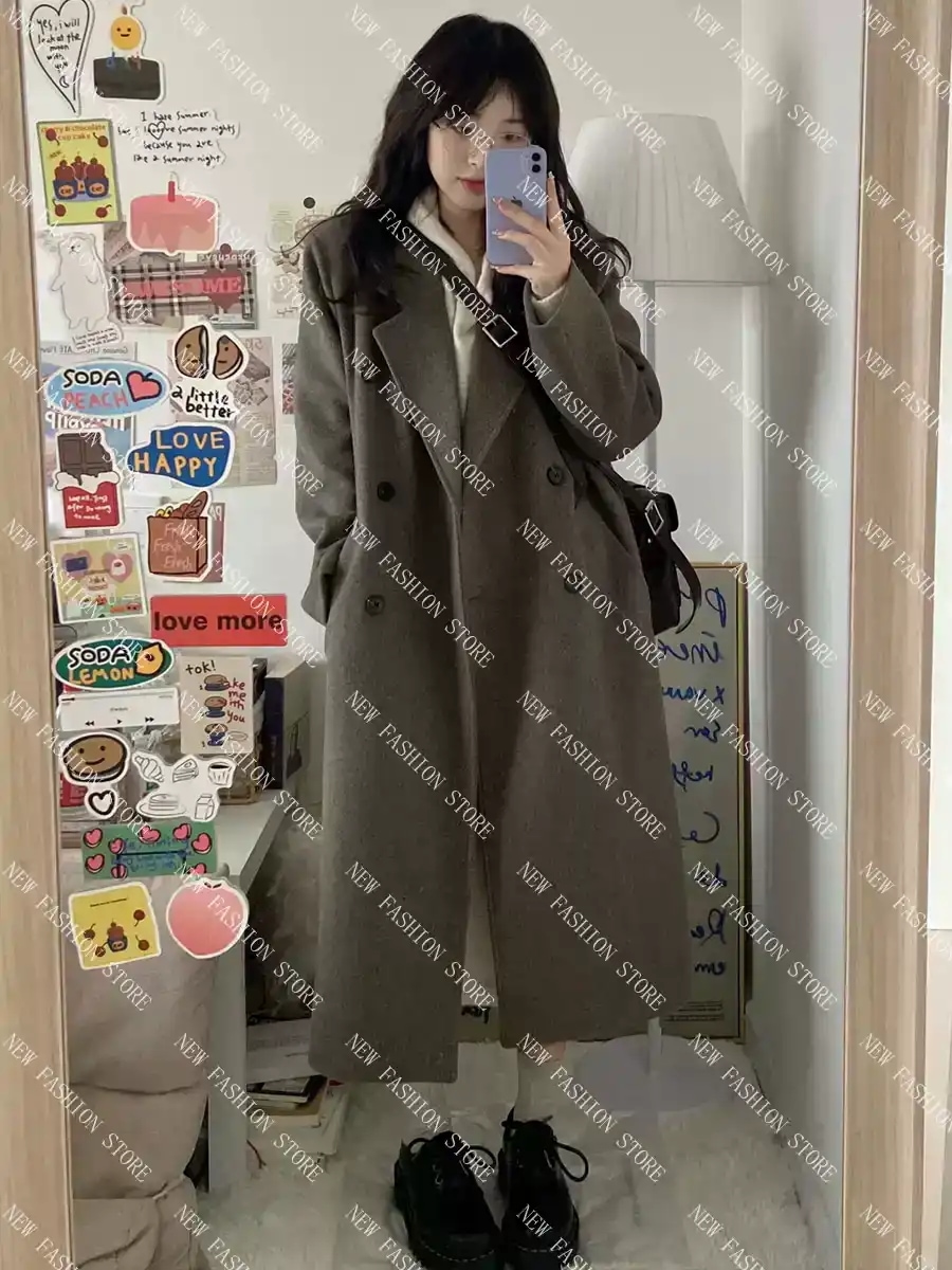コートレディース秋冬新作小柄ヘボン風ミディアムコート日系-58