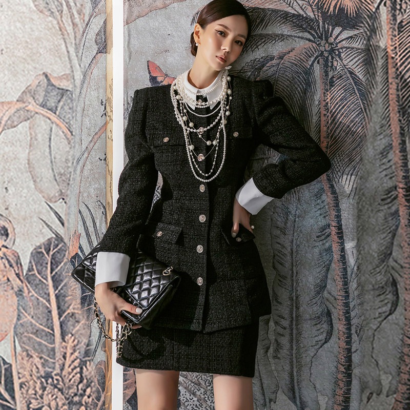 D4364 ツイード ウール ツーピース(襟ネック,袖着脱可能) 25,459円