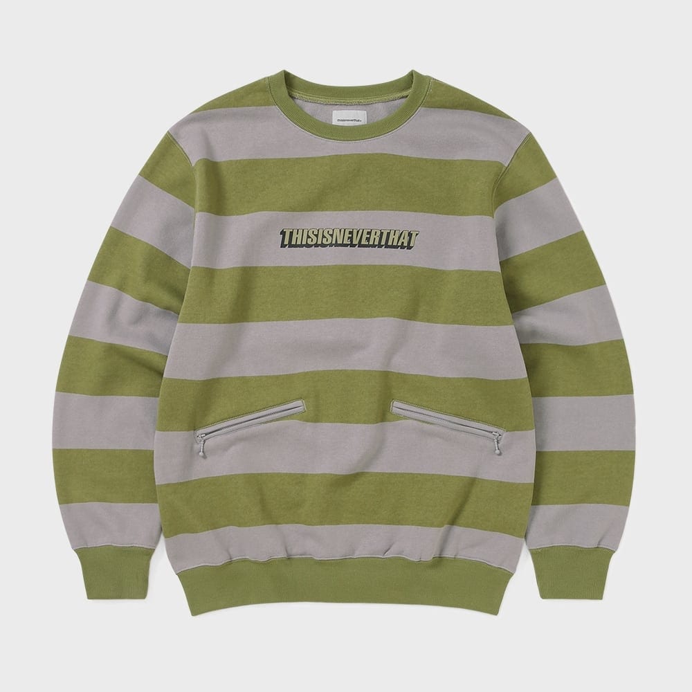 ディス・イズ・ネヴァー・ザットプリントストライプクルーネックグレー