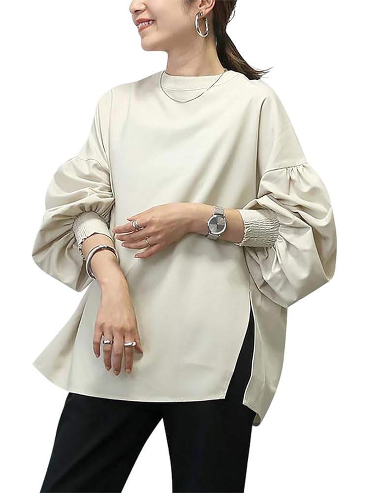 ブラウス レディース シャツ 袖 長袖 クルーネック トレーナー パーカー 体型カバー 着痩せ プルオーバー カジュアル おしゃれ 可愛い トップス 春 夏 秋