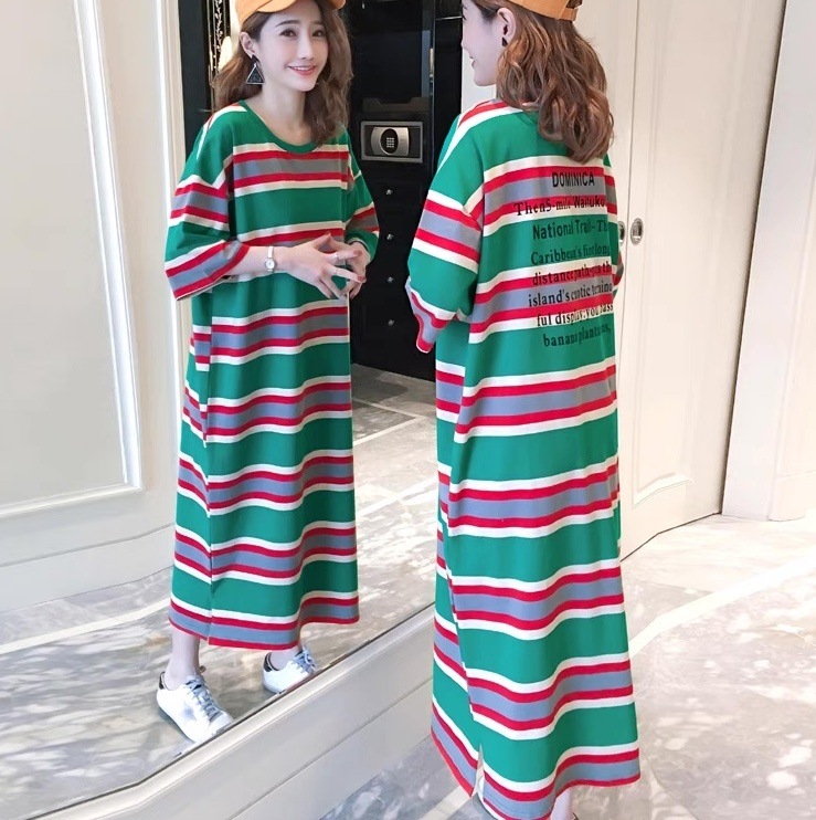 レディース ワンピース ロンT プルオーバー ロング マキシ 5分袖 ラウンドネック Iライン フェミニン ストリート かわいい 大人可愛い シンプル カジュアル おしゃれ レトロ ラフ メンズライク