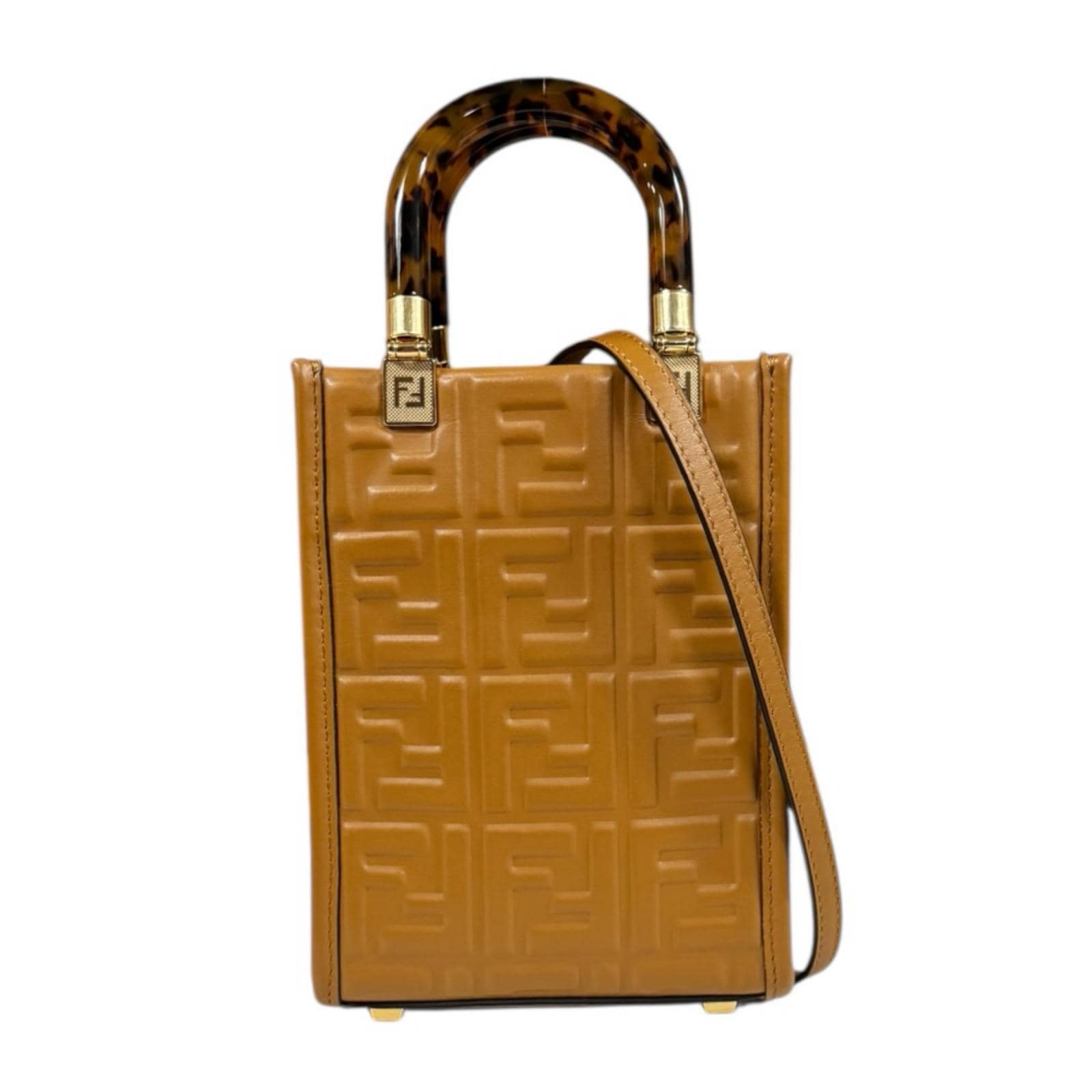 フェンディ サンシャインショッパー ミニ ショルダーバッグ レザー 8BS051 ブラウン FENDI 中古 美品