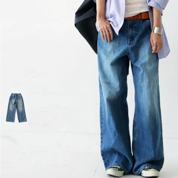 【輝いて超人気】 きれいIライン」 大きめのサイズ感 ロング丈 レトロ シンプル デニム
