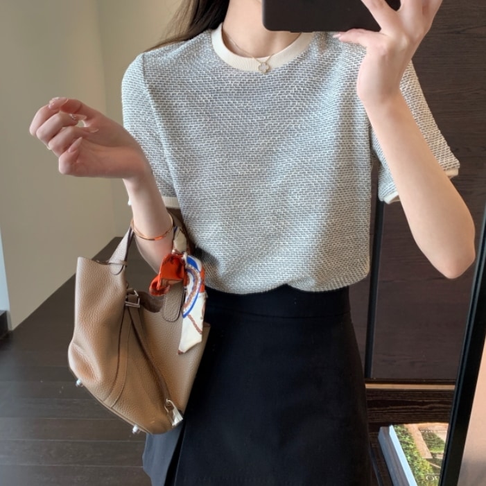 レディース トップス プルオーバー Tシャツ 半袖 ラウンドネック 襟なし かわいい 大人可愛い きれいめ シンプル カジュアル 上品 おしゃれ レトロ こなれ感 ラフ ガーリー 個性的 クール