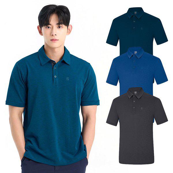 男性シアサッカー基本登山半袖カラーTシャツKSC058VT3M