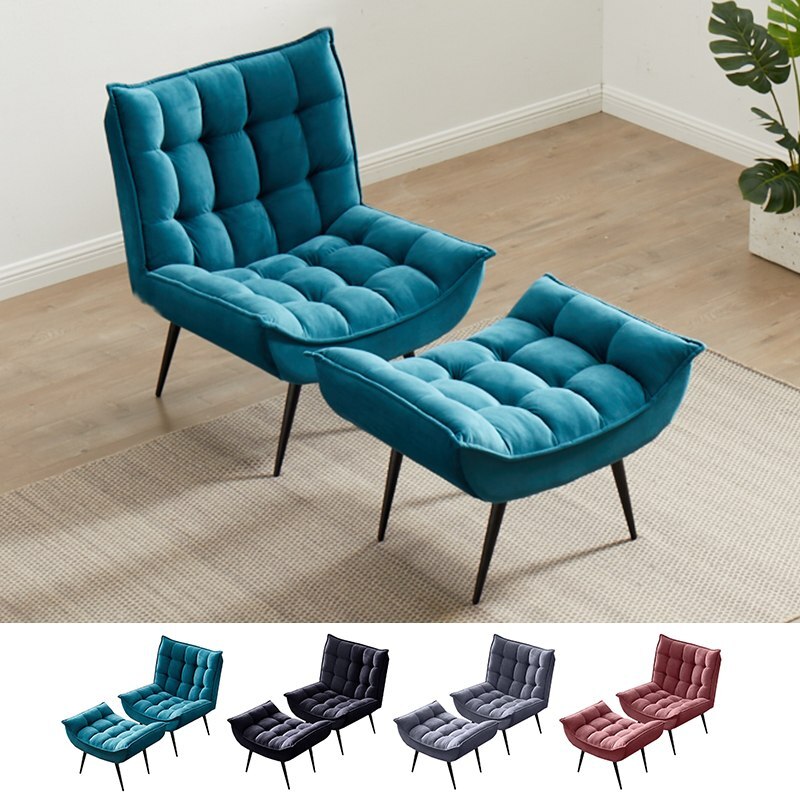 スタイリッシュソファ 1人掛け オットマン付き LT-2022 1P+OT マリンブルー