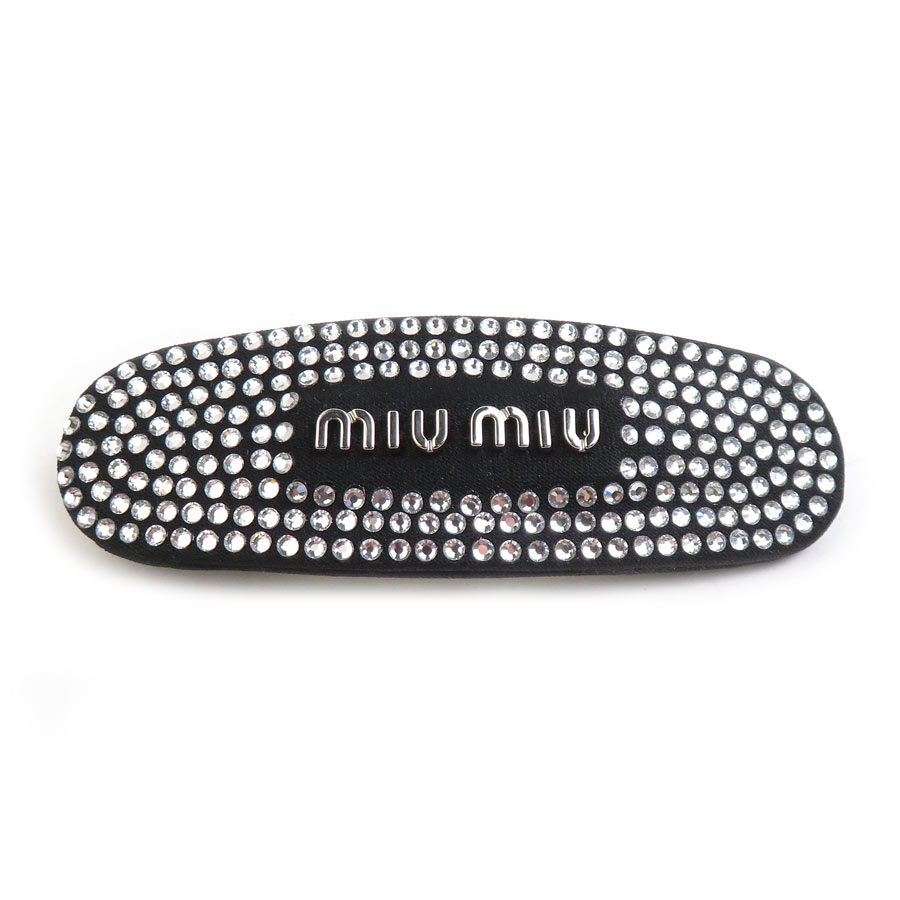 ミュウミュウ MIUMIU バレッタ サテン/ラインストーン ブラック レディース h31783a
