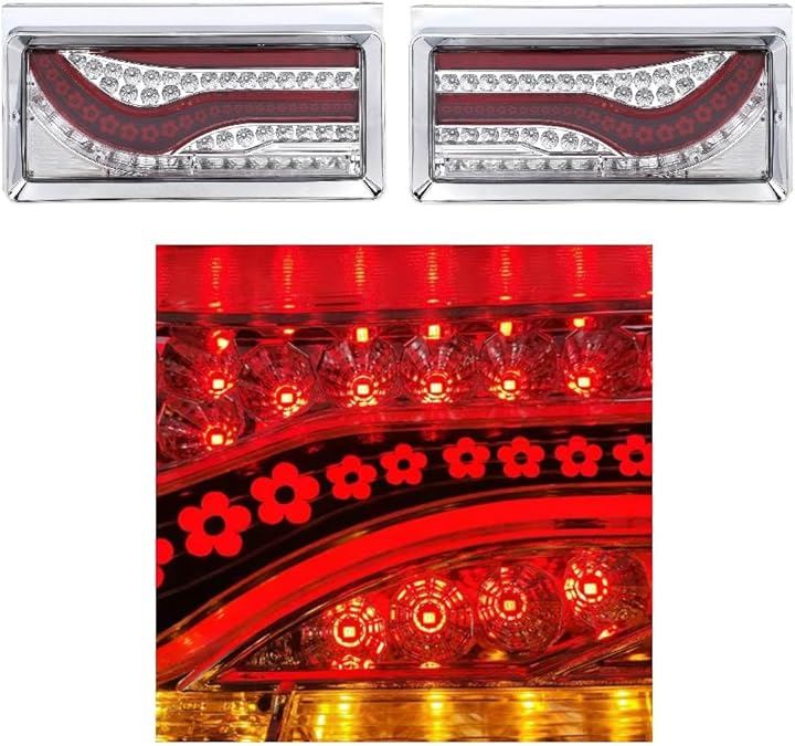 2連 歌舞伎 5つ葉 千本桜 デザイン オールLED 全61発 シーケンシャル ウインカー テールランプ テールライト 24V 流れるウインカー クリアレンズ/レッドバー ふそう 日野 等