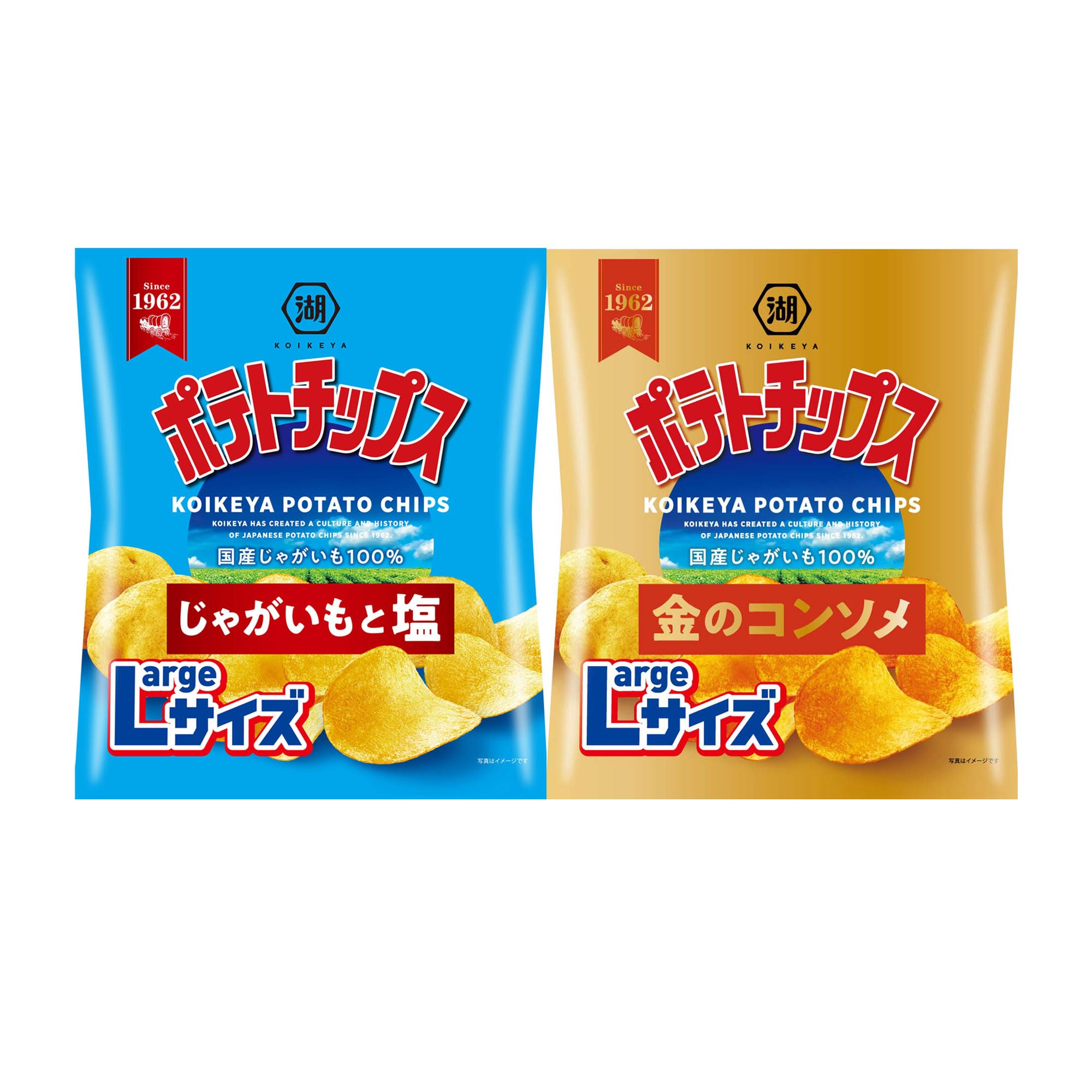 即日発送 湖池屋 ポテトチップスLサイズ 2種アソート(塩・コンソメ) 計12袋