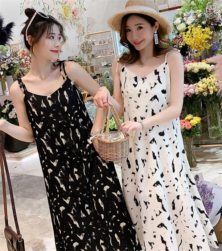 店長推薦 女性 エレガント ロングスタイル ワンビース韓版 セクシー ファッション スリングドレス 夏 気質 プリント ビーチワンビース お出かけ