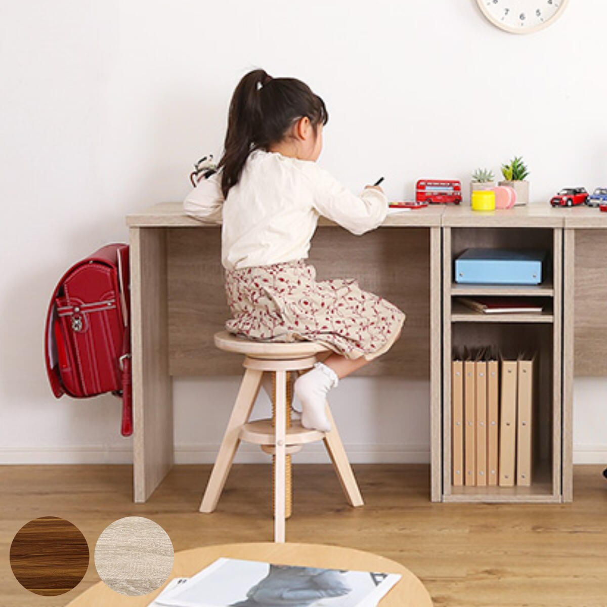 デスクセット デスク 幅75cm サイドラック 幅30cm 木目調 スリム 奥行40 パソコンデスク 机 リビングデスク コンパクト 学習机 ラック 棚 収納 教科書 リビング学習 ランドセルラック