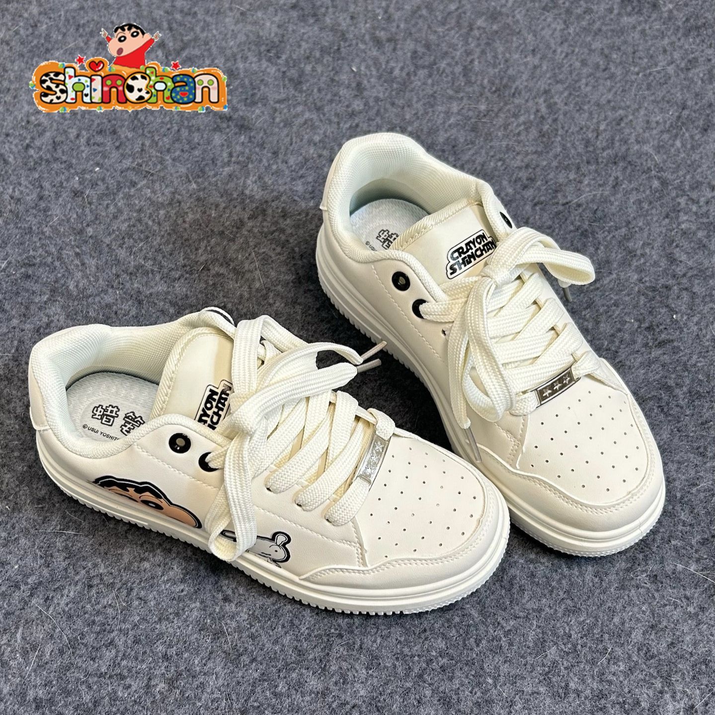 クレヨンしんちゃん男性靴2025春秋モデル漫画落書きカップル白靴キャンパス風学生百合カジュアル靴