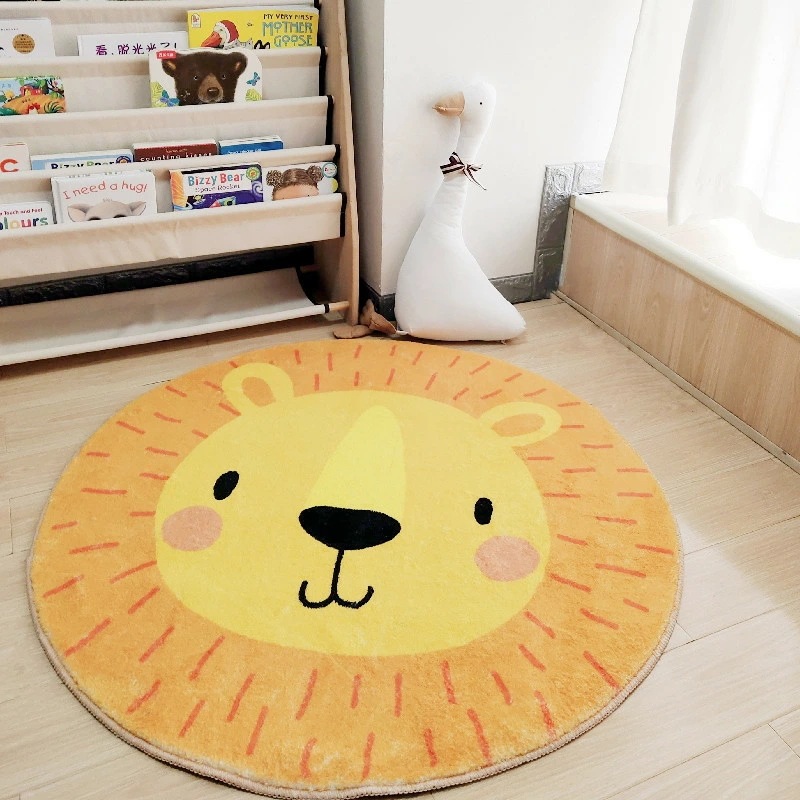 マット 円形マット 直径160cm 全3デザイン lion ライオン ペンギン penguin ウサギ 兔 rabbit ラグマット ラグカーペット 子供 育知 防音 円形 滑り止め付 部屋用 丸型