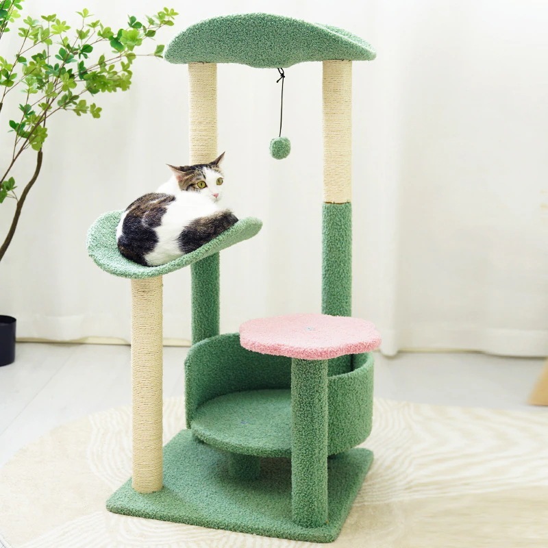 【急速出荷!】緑色の葉の花の猫の這架跳躍をカスタマイズする猫の巣猫の這柱一体猫の把持板跳躍台猫玩具メーカー