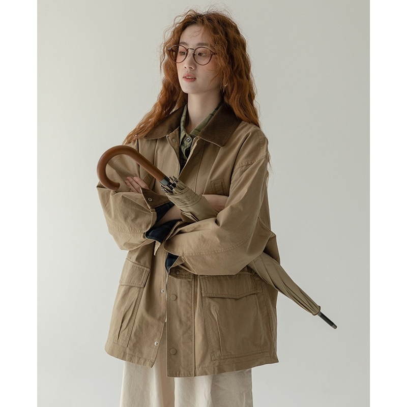 【急速出荷】送.料.無.料.テーラードポロ襟パッチワークミディアム ジャケット コート レディー 秋までヘビロテ！