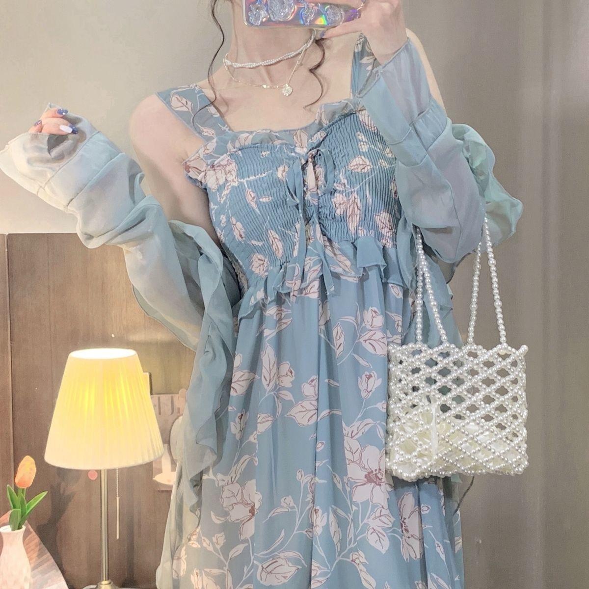 セットアップ レディース 2点セット セット商品 S M L XL 韓国 柄 カーディガン ワンピース ノースリーブ 長袖 かわいい 大人可愛い きれいめ 上品 エレガント 清楚 フェミニン おしゃれ