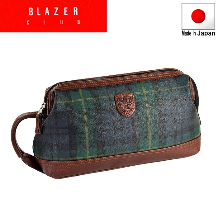 BLAZER CLUB セカンドバッグ メンズ セカンドポーチ グリーンチェック柄 豊岡 日本製 2ボストンバッグ